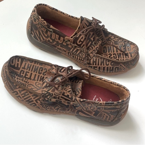 Twisted X Leather Boat Mocasines Brown Lace Up Size 5 Youth Fit Like Adult 8.5 - Picture 4 of 13